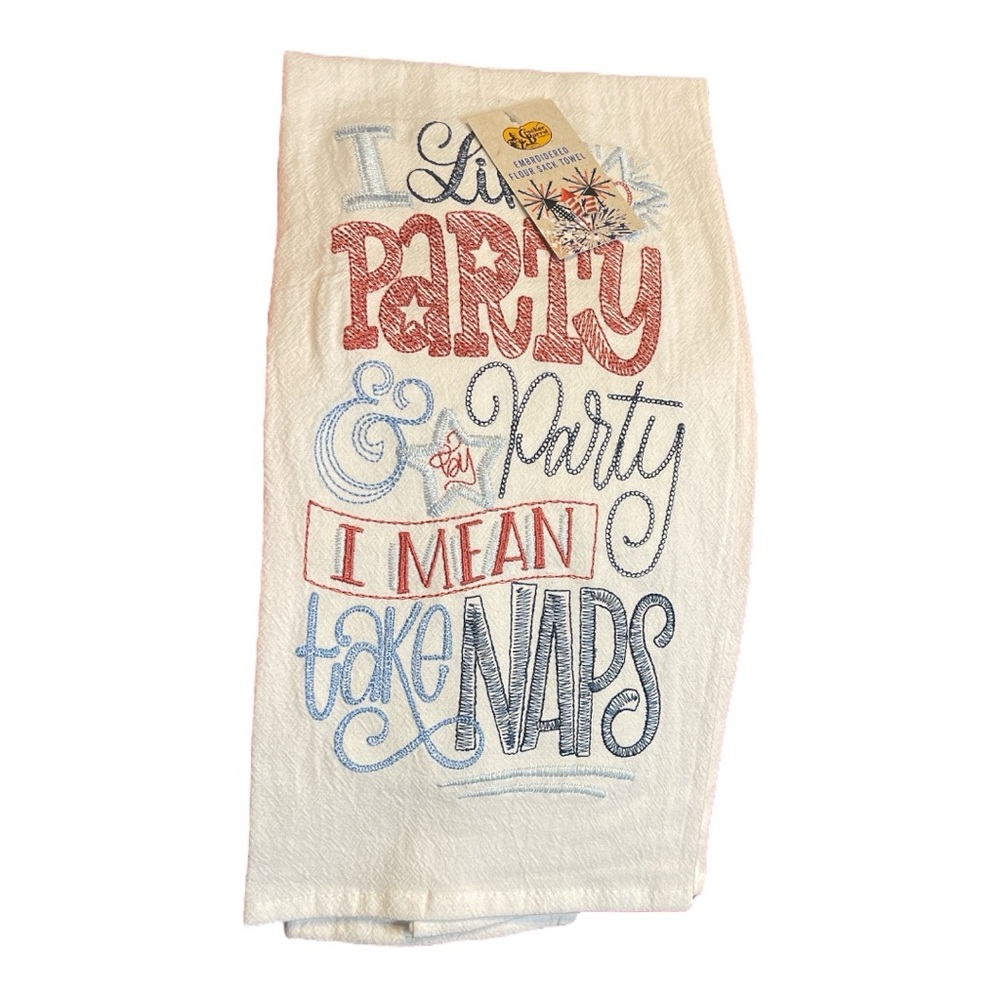 White Kitchen Towel with Fun Text Design